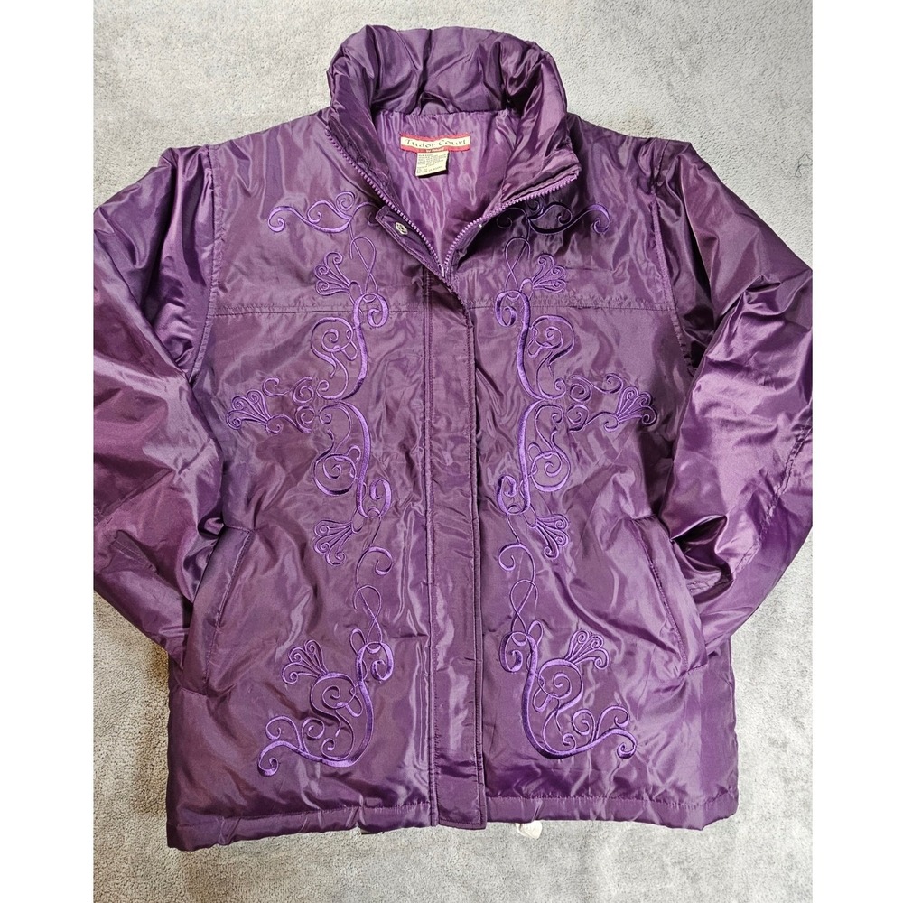 Vintage Tudor Court Purple Down Puffer Jacket Embroidered Coat NWOT Women's M